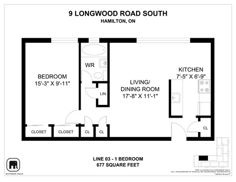 A floor plan for a home at 9 Longwood Road South in Hamilton, ON.